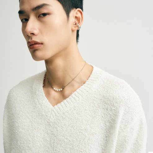노이어 부클 브이넥 하프 니트 (아이보리) N24SKN03IV