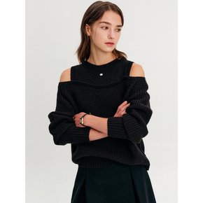 지지 컷아웃 레이어드 니트 탑_블랙 / GIGI CUT OUT LAYERED KNIT TOP_BLACK