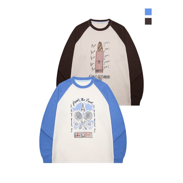 [남녀공용] 와플 배색 래글런 티셔츠