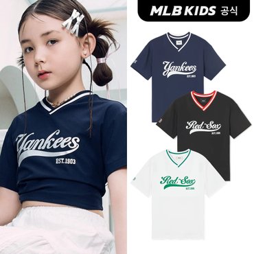 MLB키즈 (공식)24SS 바시티 V넥 우븐 티셔츠 (3color) 7ATSV0743