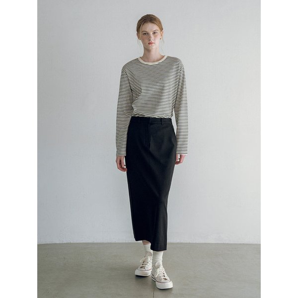 A3546 스트라이프 라운드 티셔츠_Black