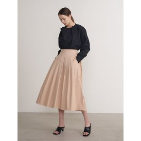 Pleats Skirt High Waist Beige