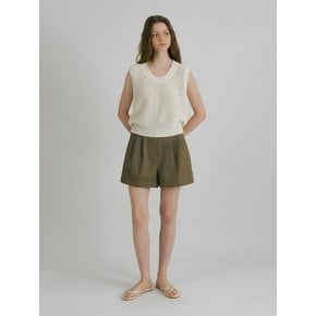 TWO TUCK LINEN SHORTS (KHAKI BROWN)