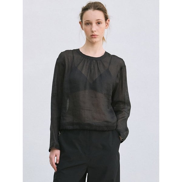 linen sheer blouse (black)