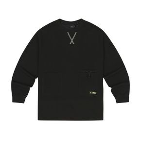 여성 멀티 포켓 우븐 믹스 라운드 티셔츠 X4TLV7484BK_P429371268