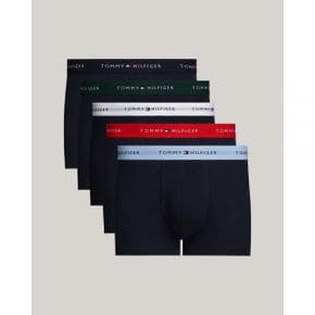 5216548 Tommy Hilfiger 5-Pack Signature Repeat Logo Waistband Trunks - Red, Well Water, Wh