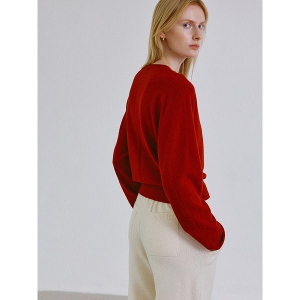 Cashmere whole garment round cardigan_RED