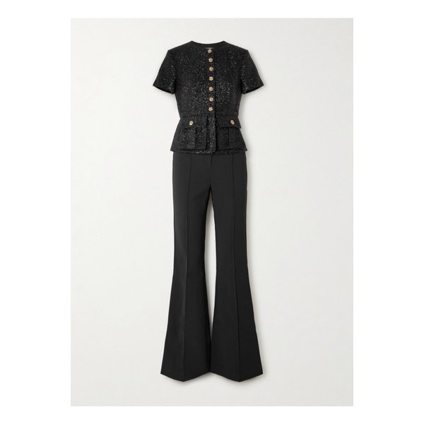 버튼 장식 메탈릭 부클레 크레이프 페플럼 점프수트 블랙 1647597343365296