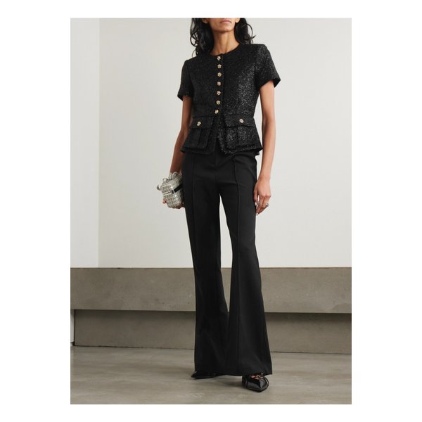 버튼 장식 메탈릭 부클레 크레이프 페플럼 점프수트 블랙 1647597343365296