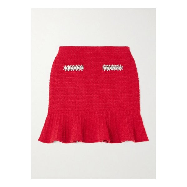 크리스탈 장식 와플 니트 미니 스커트 레드 1647597350564124