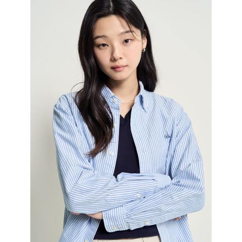 [Essential] 남녀공용 옥스퍼드 스트라이프 셔츠 - 스카이 블루 (BC6164E01Q)