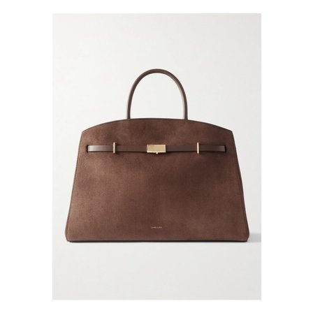 DEMELLIER 드멜리어 더 허드슨 가죽 트리밍 스웨이드 토트 초콜릿 46376663162910176