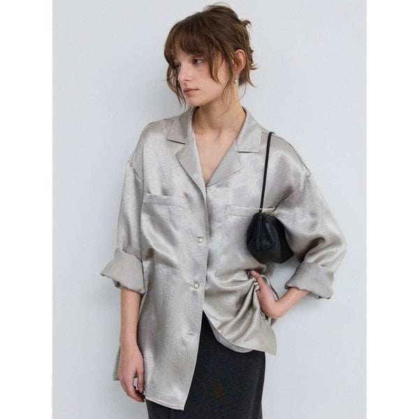 PEARL OPEN COLLAR SHIRT - SILVER