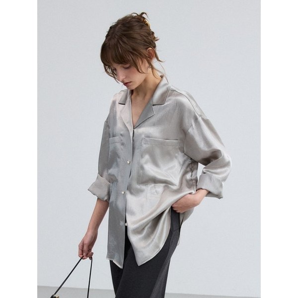 PEARL OPEN COLLAR SHIRT - SILVER