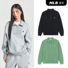 [엠엘비코리아공식] [MLB] 베이직 스몰로고 기모 반집업 맨투맨 (3 COLOR)