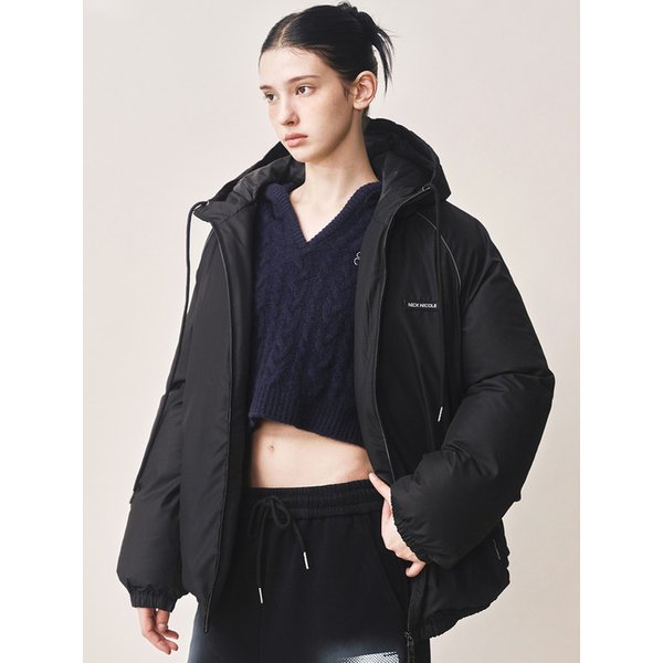 MINIMAL PIPING HOODED PADDING_BLACK