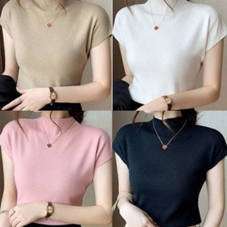  여성 반목 깔끔한 베이직 디자인 니트 티셔츠 이너웨