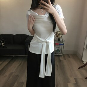 반팔버전 모모 여리핏 드레이프 랩 타이 오프숄더 반팔 티셔츠4color