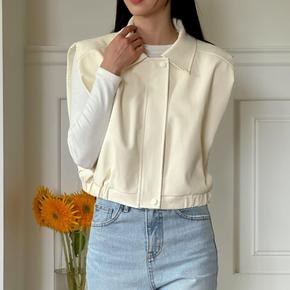 여자 카라 탱크 박시핏 집업 가죽 조끼