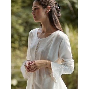 Ruffle back ribbon blouse - cream