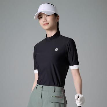빈폴골프 SS24 여성 트리코트 반팔 하이넥 티셔츠 - 블랙 (BJ4542NA15)