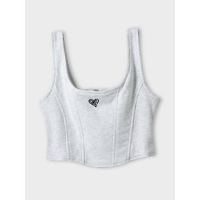 Logo Sweat Cotton Sleeveless Zip-Up Crop Tank Top T-Shirt [Melange]