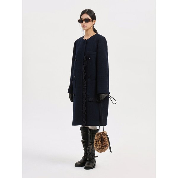 Center Frill Round Neck Coat (dark navy) LFCAW25420NYD