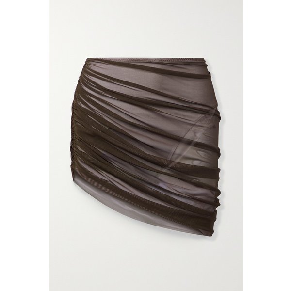 노마카말리 다이애나 비대칭 주름 스트레치 메시 스커트 초콜릿 1647597322010687