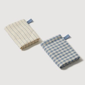 체크 순면 거즈 4중직 행주 2장_30X30_블루