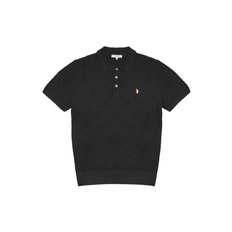 [U.S. POLO ASSN.]  블랙 면혼방 반팔 카라니트 남성