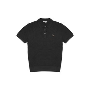 [U.S. POLO ASSN.]  블랙 면혼방 반팔 카라니트 남성