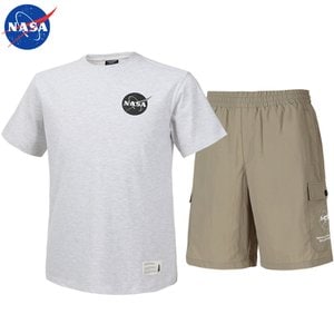 NASA 나사 남녀공용 면 라운드 반팔티+우븐 5부 반바지 상하세트 N-161UMW+N-056PBG 남자 여성 티셔츠 숏팬츠 여름바지 빅사이즈