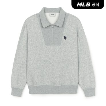 MLB [코리아공식] 베이직 스몰로고 기모 반집업 맨투맨 NYM (Melange Grey)