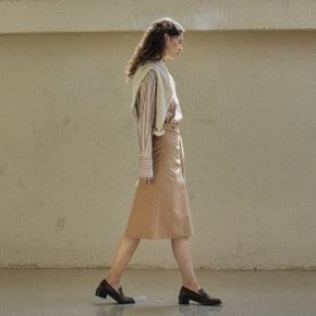 BELTED BUTTON SKIRT_BEIGE