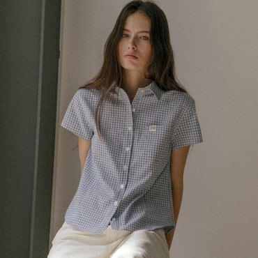 노운베러 Gingham check half shirt KNSS03SH02_Blue