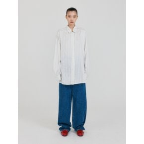 ZANCY Oversized Shirt with Brooch - Ivory Stripe