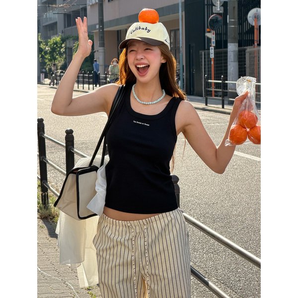 Ribbed Jersey Lettering Sleeveless T-shirt_BLACK(315306)
