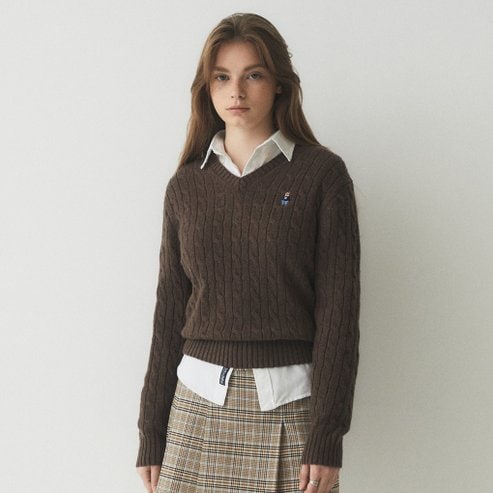 후아유 Steve Cable V-Neck Pull over WHKAE4912F