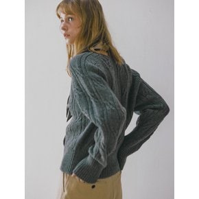 Vintage Cable Wool Knit Cardigan_Grey