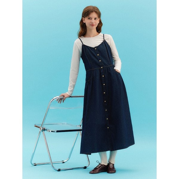 데님 버튼업 뷔스티에 롱 원피스 (TMOKB2506)