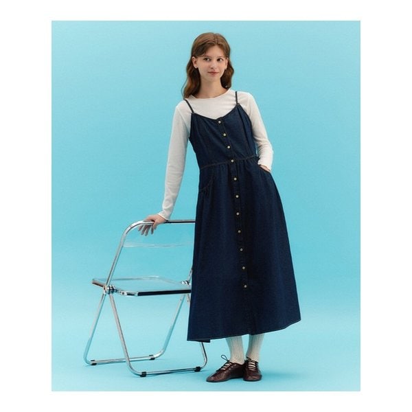 데님 버튼업 뷔스티에 롱 원피스 (TMOKB2506)