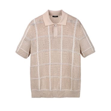 알레그리 [25SS] 베이지《Tartan crochet》카라넥 니트(ARSW5B601I2)