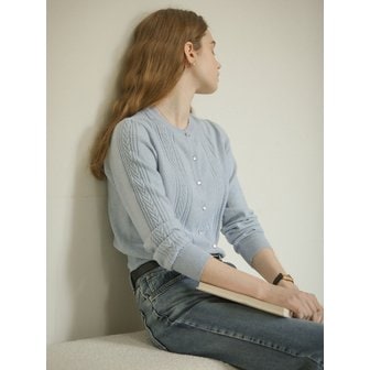 틸아이다이 Scallop cable cashmere blended cardigan_Sky blue