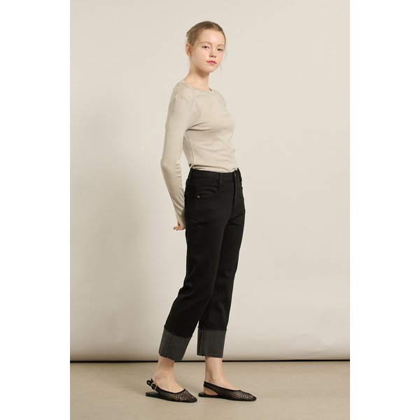 [여주점] 올앤선드리 턴업 블랙 데님 팬츠 A5F8P356