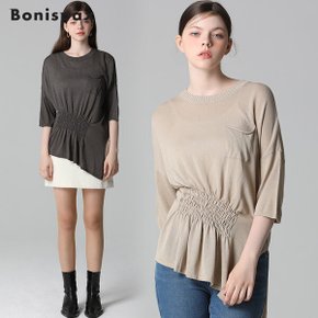 [보니스팍스(Bonispax)] 허리 스모킹 가슴포켓 니트 (택가격 89000원)