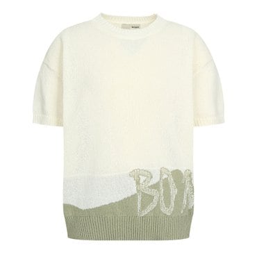 보니스팍스 라운드 밑단 배색 레터링 니트 (B1F22KPO010)