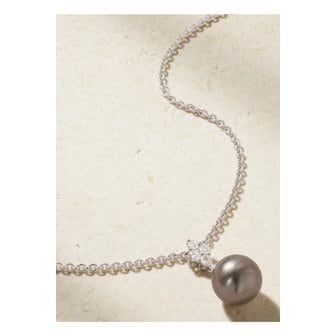 MIKIMOTO 미키모토 18k 화이트 골드 다이아몬드 진주 네크리스 블랙 1647597327499547
