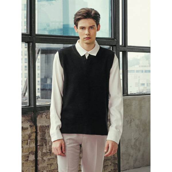 남성 와플 니트 베스트 (BLACK)