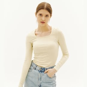 Modal Ribbed Square Neck T-Shirt[L/YELLOW]