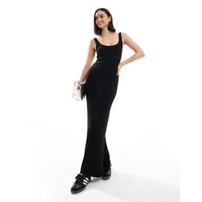 4729860 Bershka ribbed scoop neck bodycon maxi dress in black